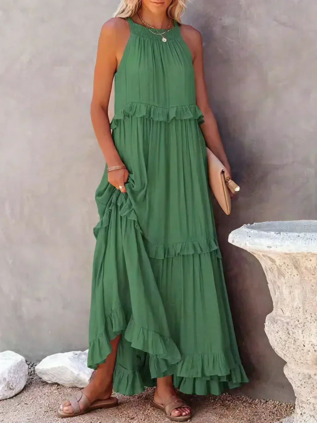 Madeline | Halter Ruffle Maxi Dress