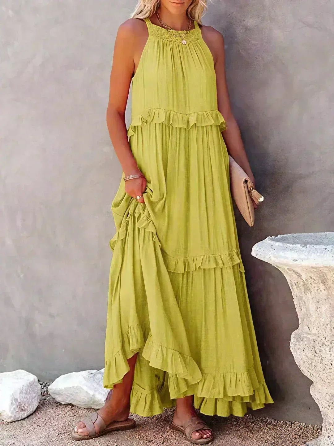 Madeline | Halter Ruffle Maxi Dress