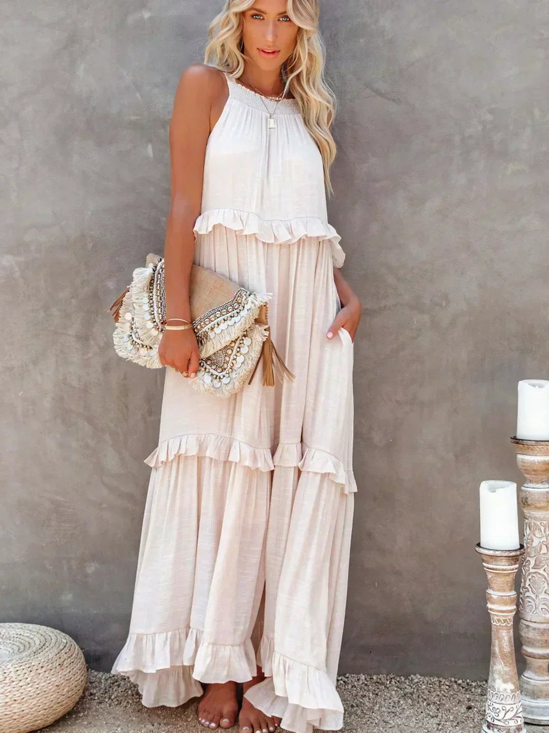 Madeline | Halter Ruffle Maxi Dress
