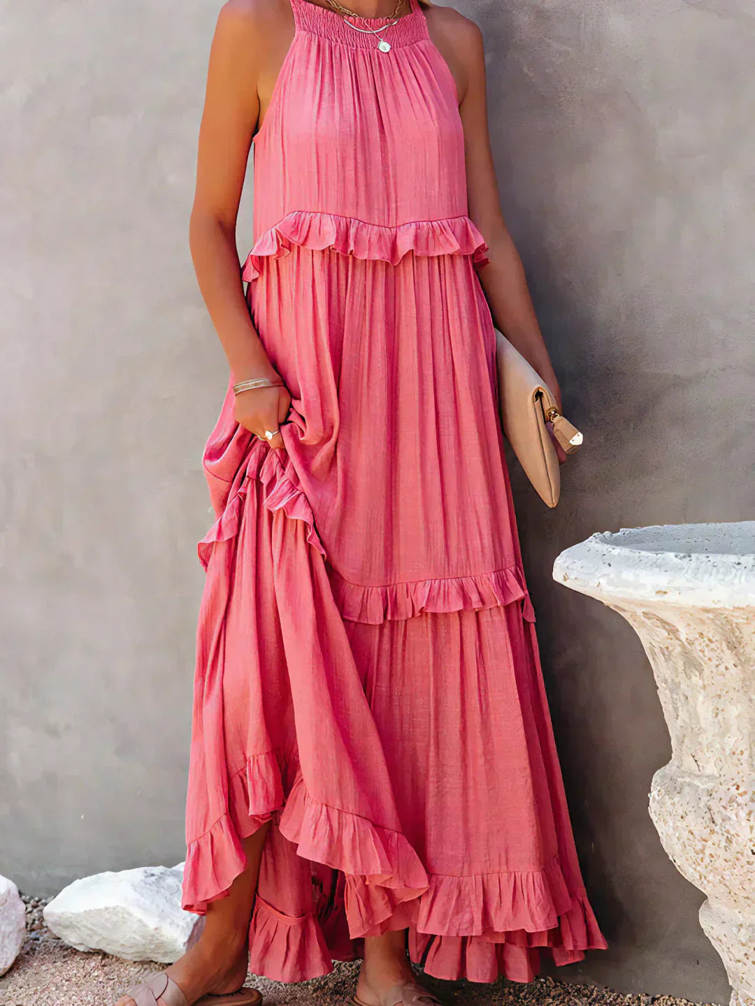 Madeline | Halter Ruffle Maxi Dress