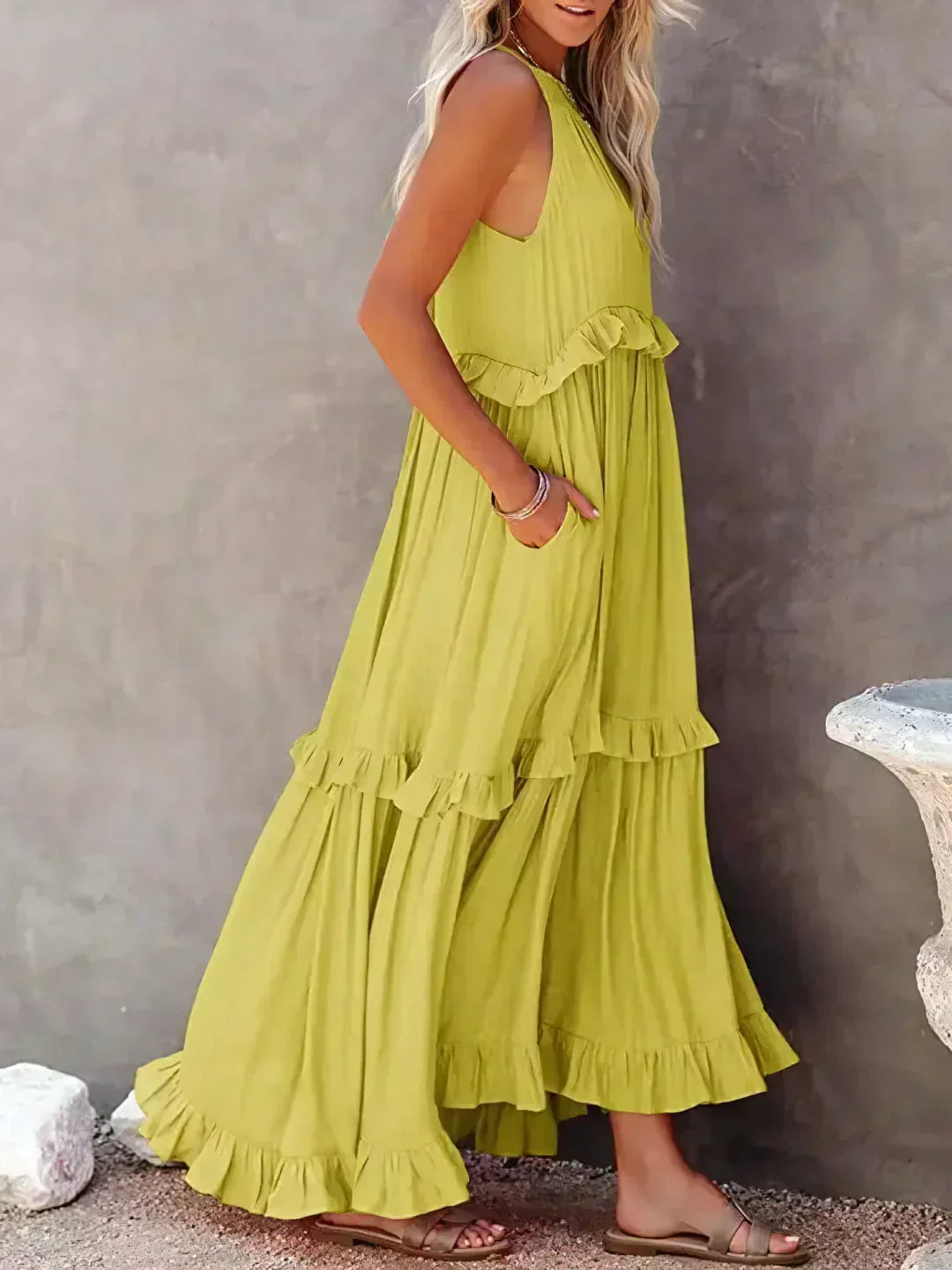 Madeline | Halter Ruffle Maxi Dress