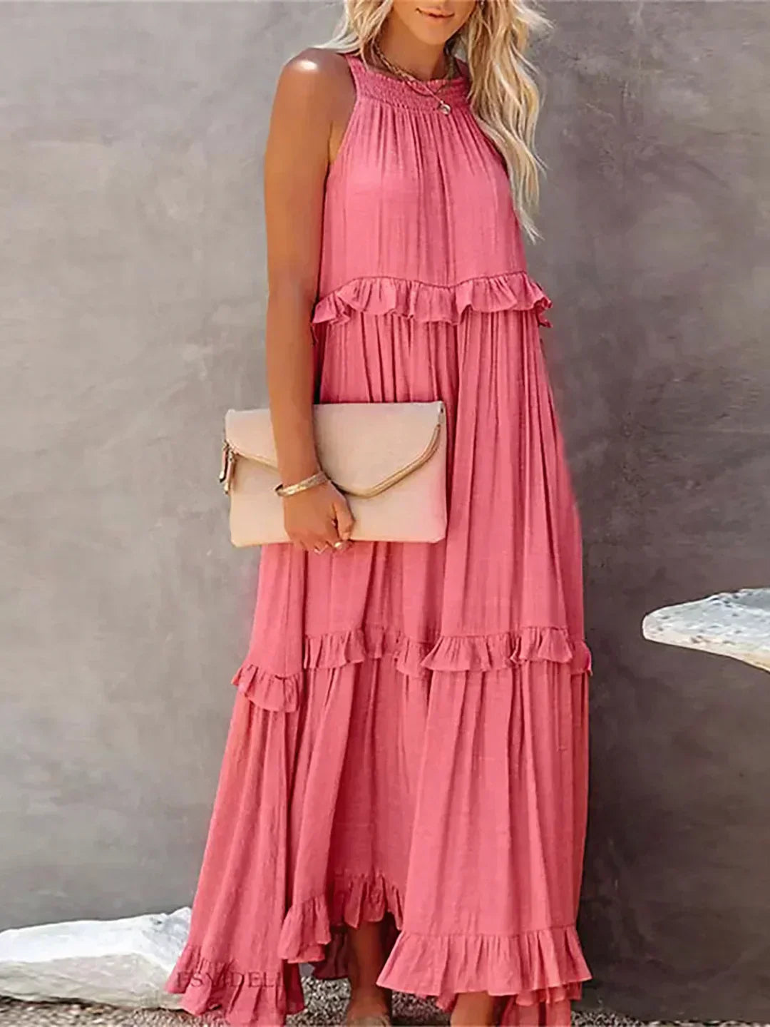 Madeline | Halter Ruffle Maxi Dress