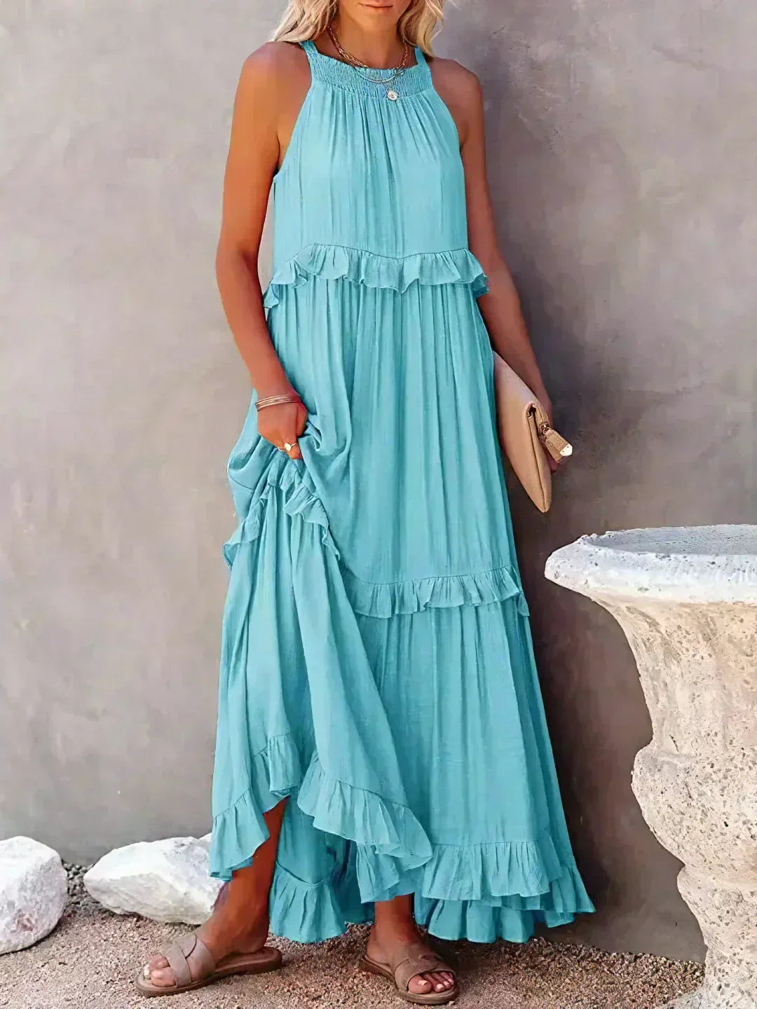 Madeline | Halter Ruffle Maxi Dress