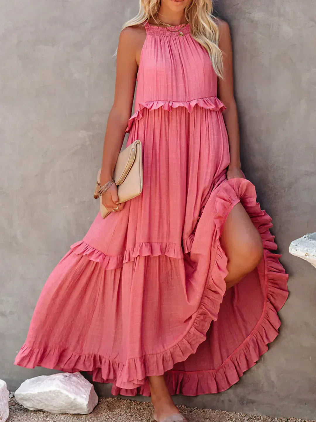 Madeline | Halter Ruffle Maxi Dress