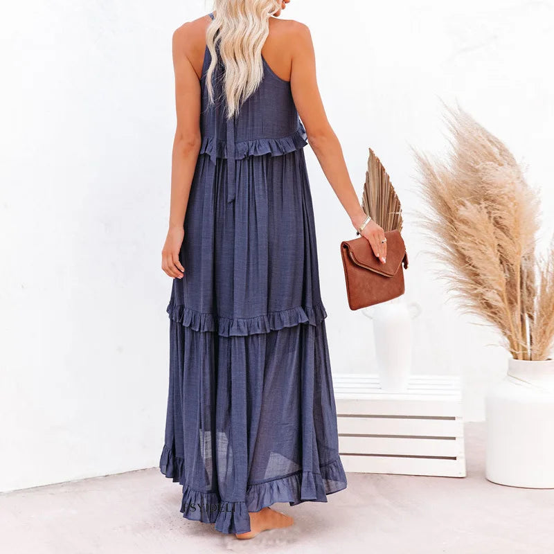 Madeline | Halter Ruffle Maxi Dress