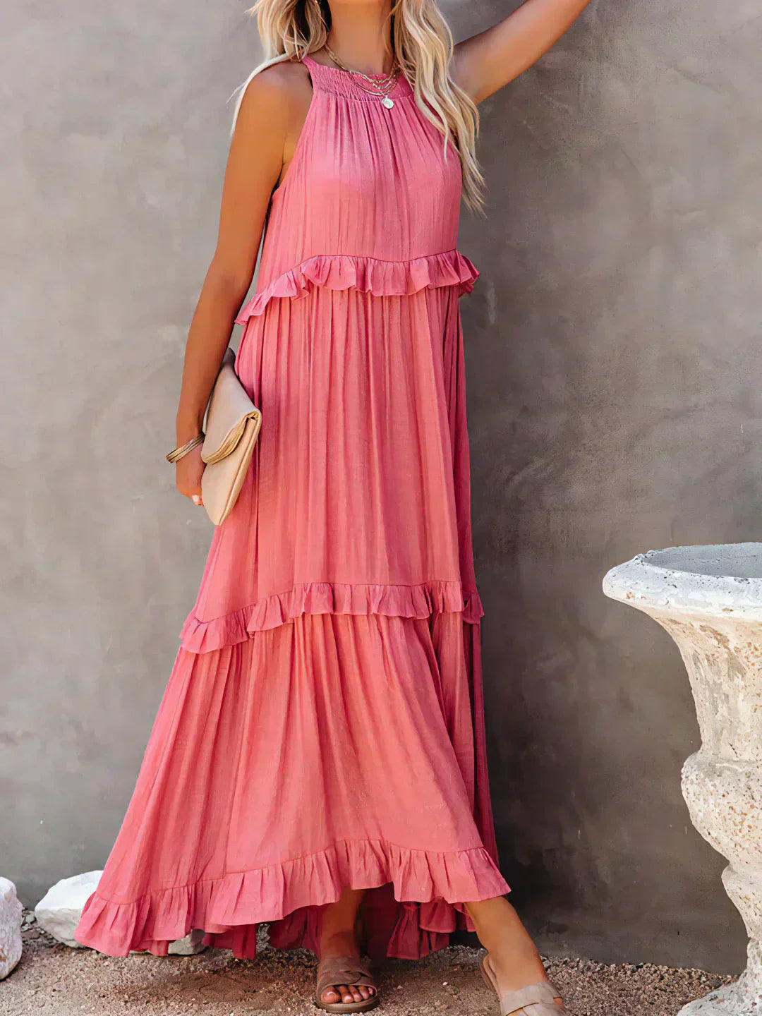 Madeline | Halter Ruffle Maxi Dress