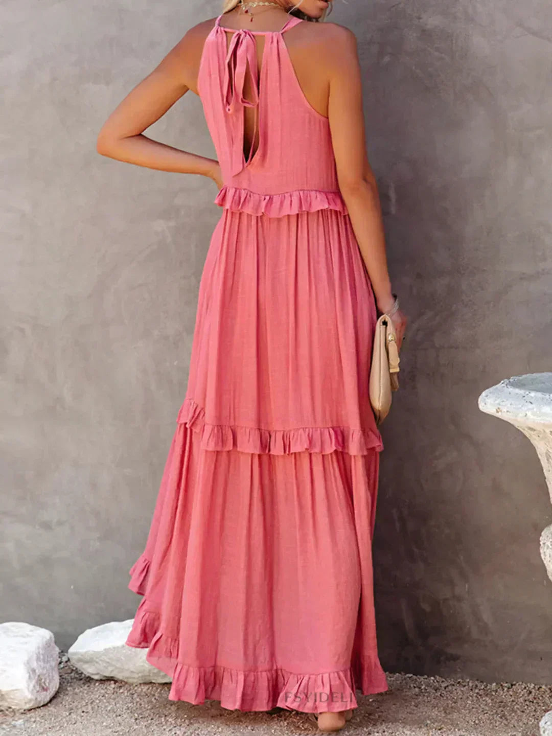 Madeline | Halter Ruffle Maxi Dress