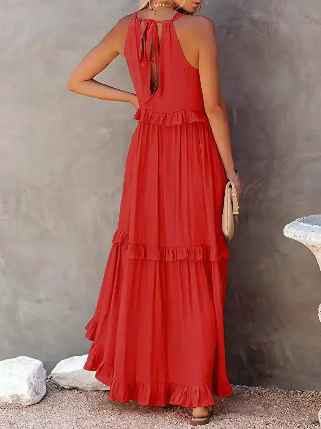 Madeline | Halter Ruffle Maxi Dress