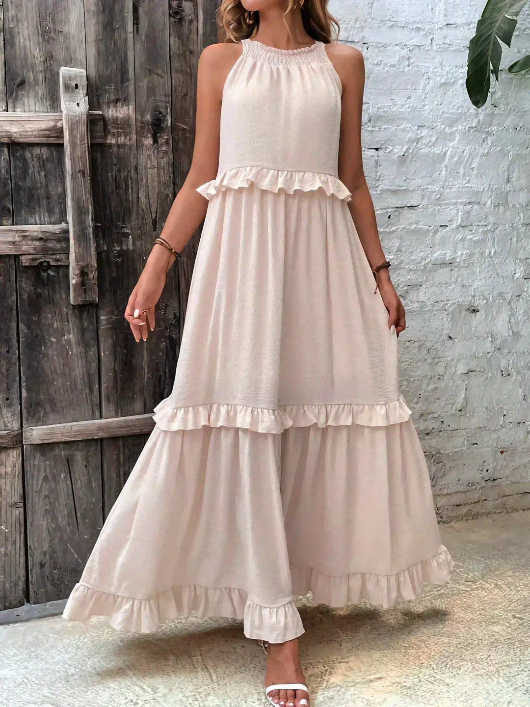 Madeline | Halter Ruffle Maxi Dress