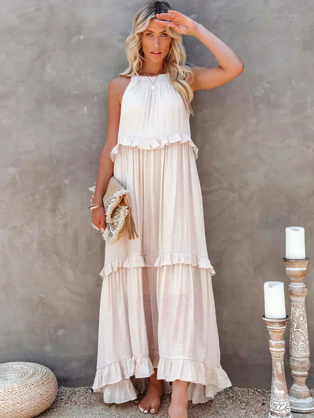 Madeline | Halter Ruffle Maxi Dress