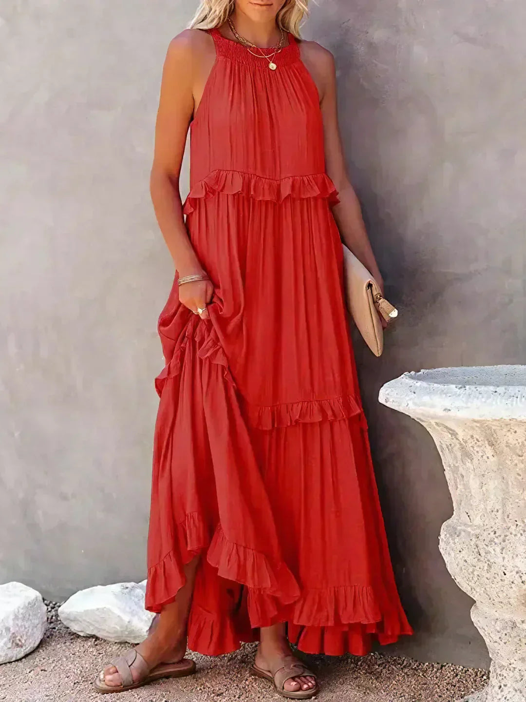 Madeline | Halter Ruffle Maxi Dress