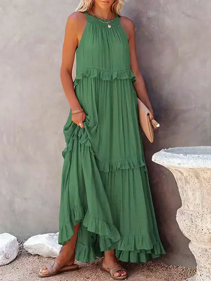 Madeline | Halter Ruffle Maxi Dress