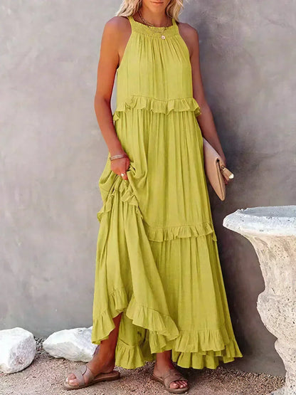 Madeline | Halter Ruffle Maxi Dress