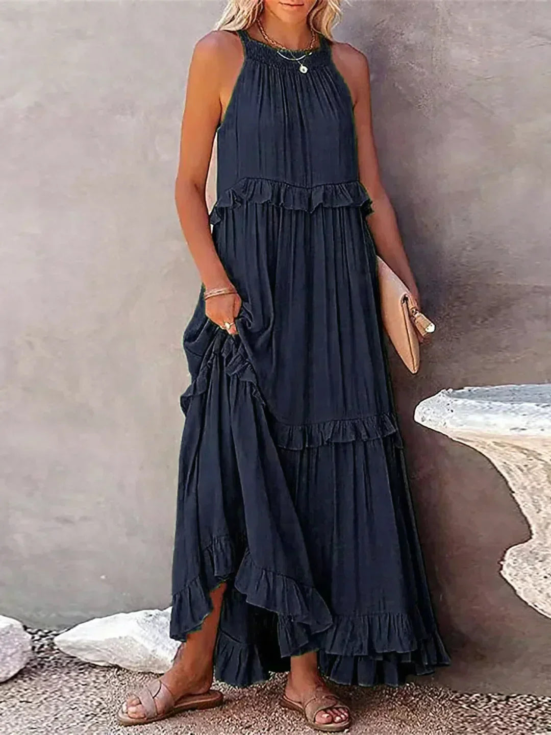 Madeline | Halter Ruffle Maxi Dress