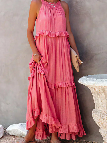 Madeline | Halter Ruffle Maxi Dress