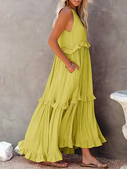 Madeline | Halter Ruffle Maxi Dress
