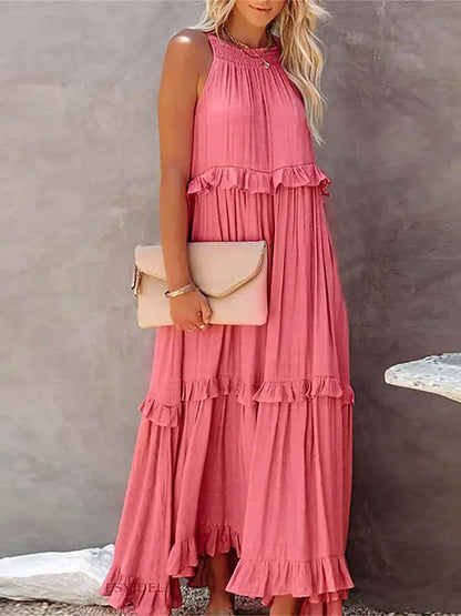 Madeline | Halter Ruffle Maxi Dress