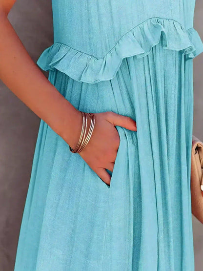 Madeline | Halter Ruffle Maxi Dress