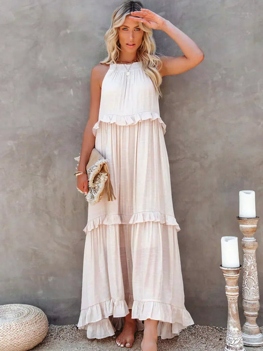 Madeline | Halter Ruffle Maxi Dress
